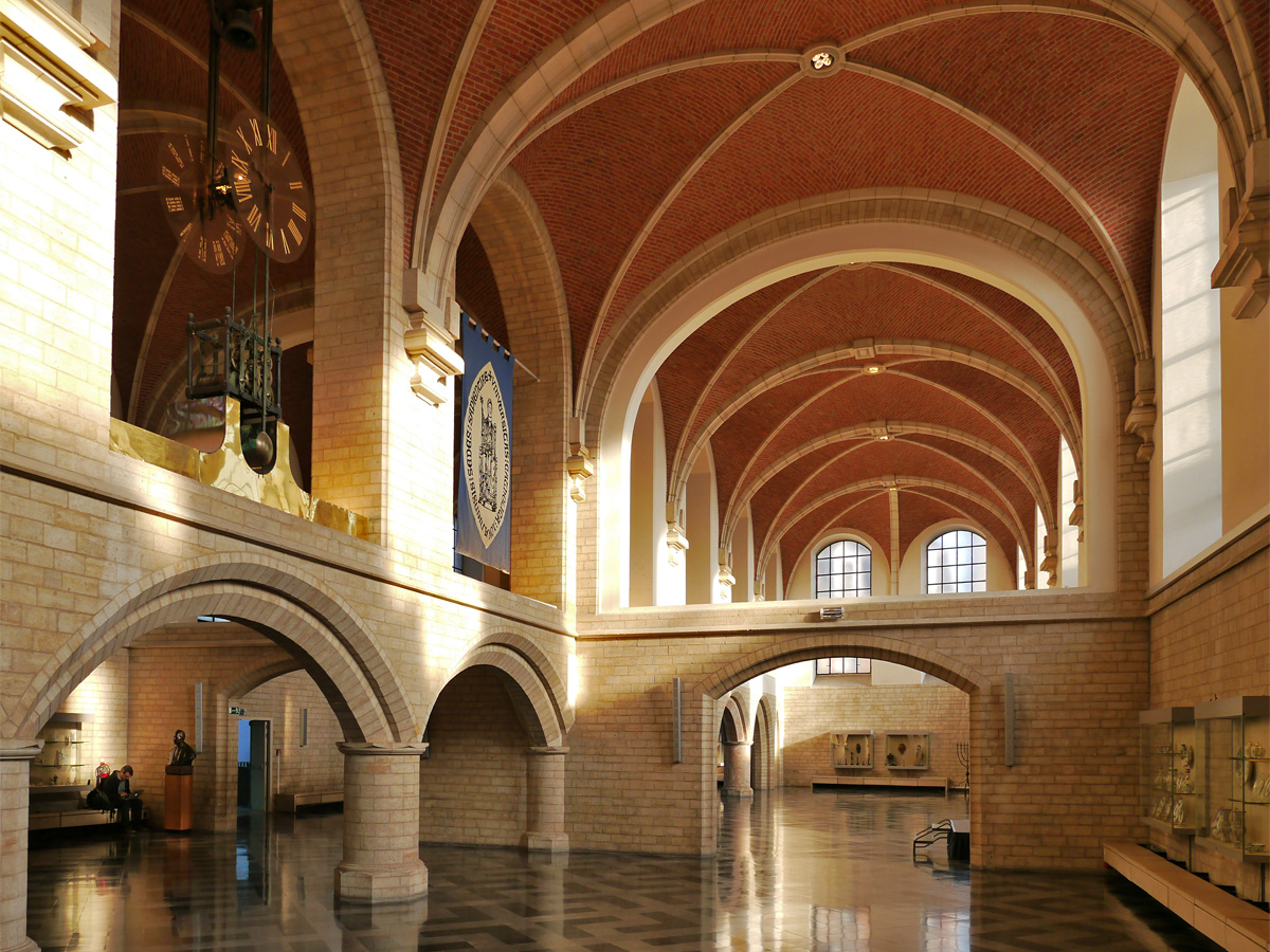 The Jubilee Hall at the Universiteitshalle (a.k.a. Lakenhalle or Drapers’ Hall), Leuven. Built in the 14th century and the site of the university library until it was set on fire by the German army in 1914.