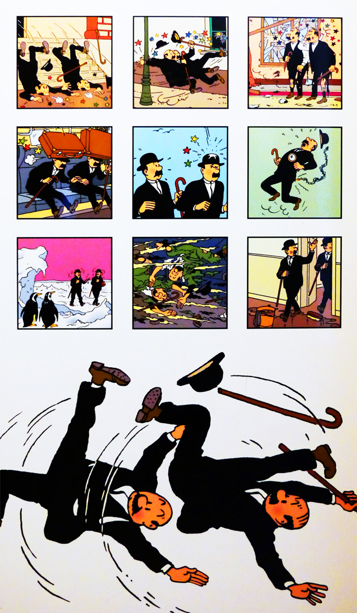 Of course it wouldn't be the Belgian Comic Strip Center without a Tintin exhibit. Here are Thomson and Thompson. In the original French they're Dupond and Dupont; in Dutch they're Jansen and Janssen.