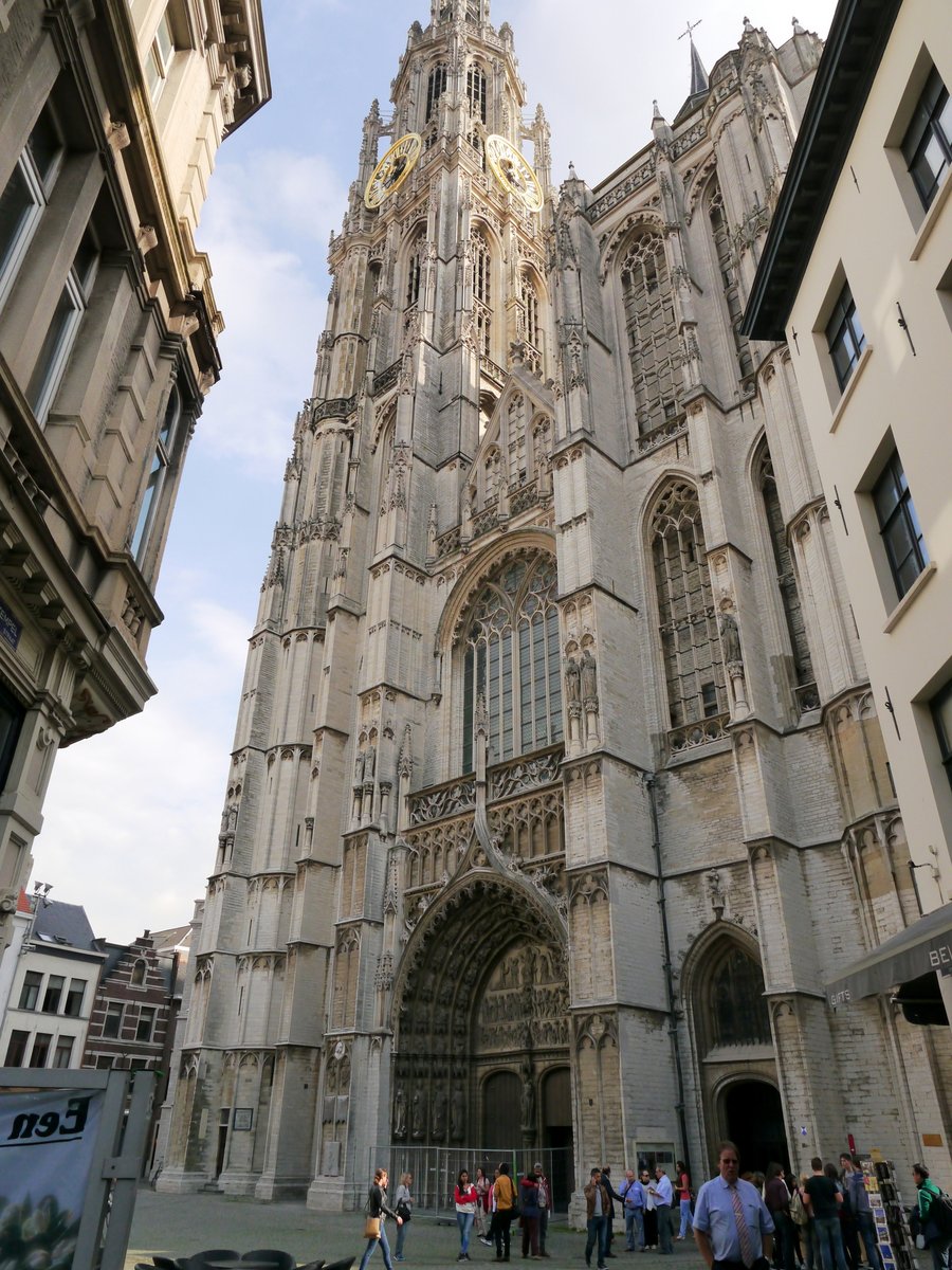 Cathedral facade, Antwerp. There were meant to be two towers but construction stopped sfter a fire in the 16th century.