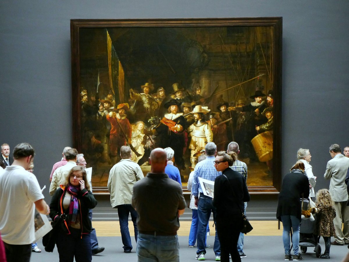 And on a slightly larger scale... the "Night Watch", Rembrandt van Rijn, Rijksmusuem, Amsterdam. Note the guards on either side. 