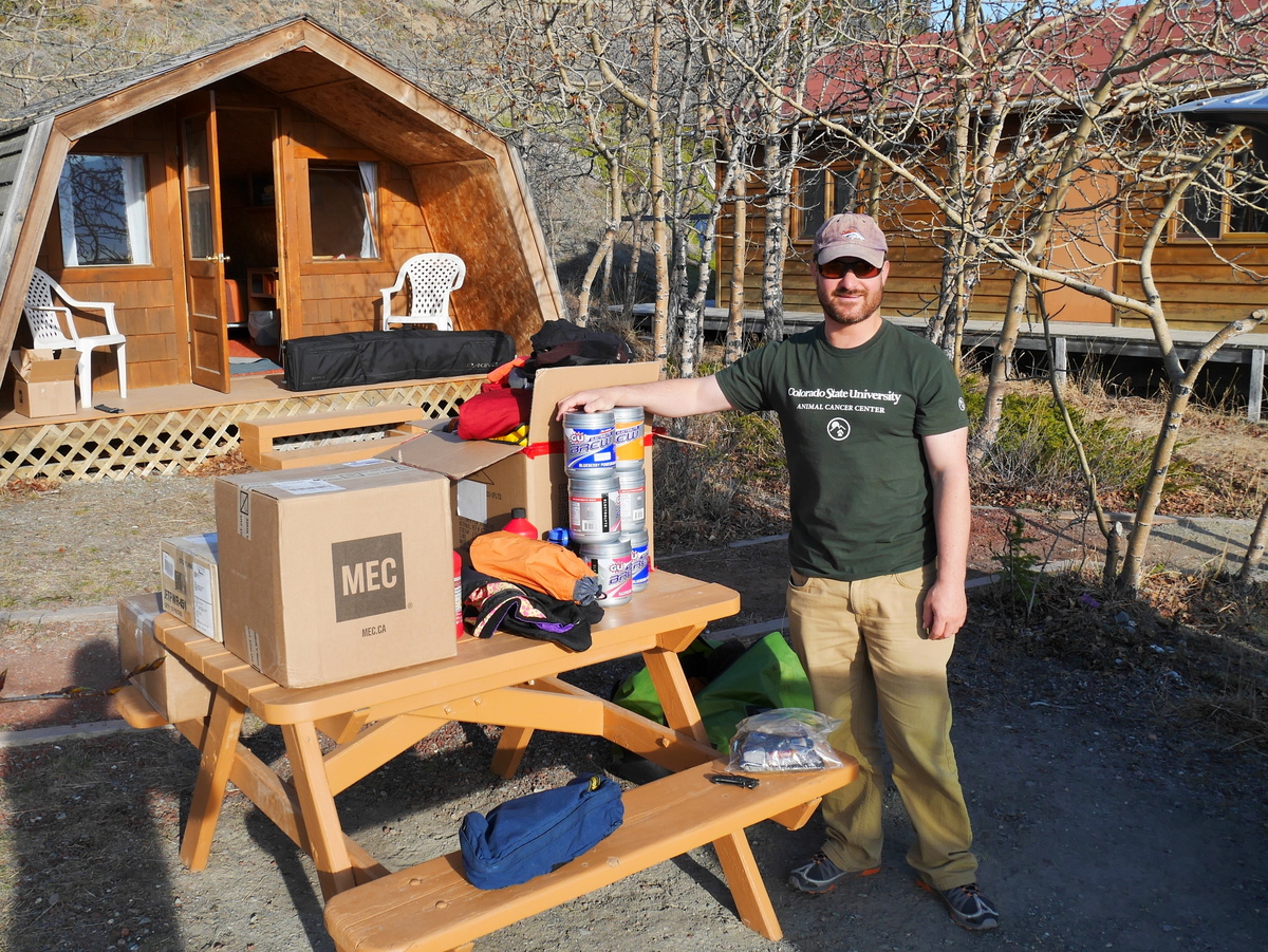 My climbing partner Brian Kalet organizing supplies at the Kluane Lake B&B. Brian displayed an amazing ability to survive on little more than GU powder (don't ask) and hot water.